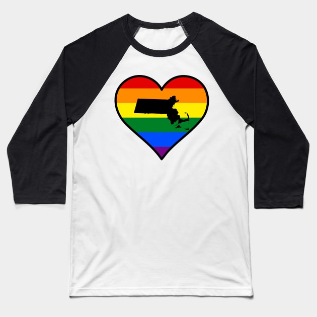 Massachusetts Gay Pride Heart Baseball T-Shirt by fearcity